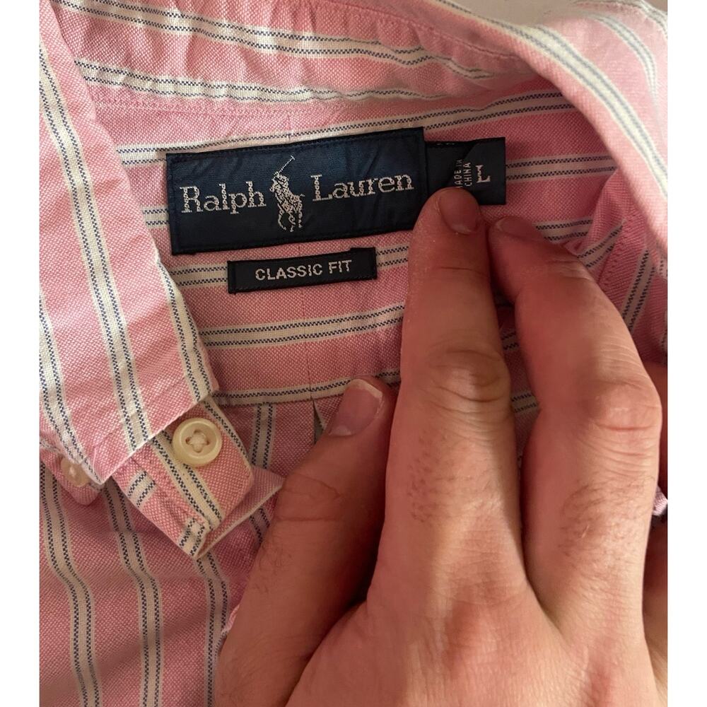 Ralph Lauren Classic Fit Mens Striped Button Down Shirt Pink L Long Sleeve Pony